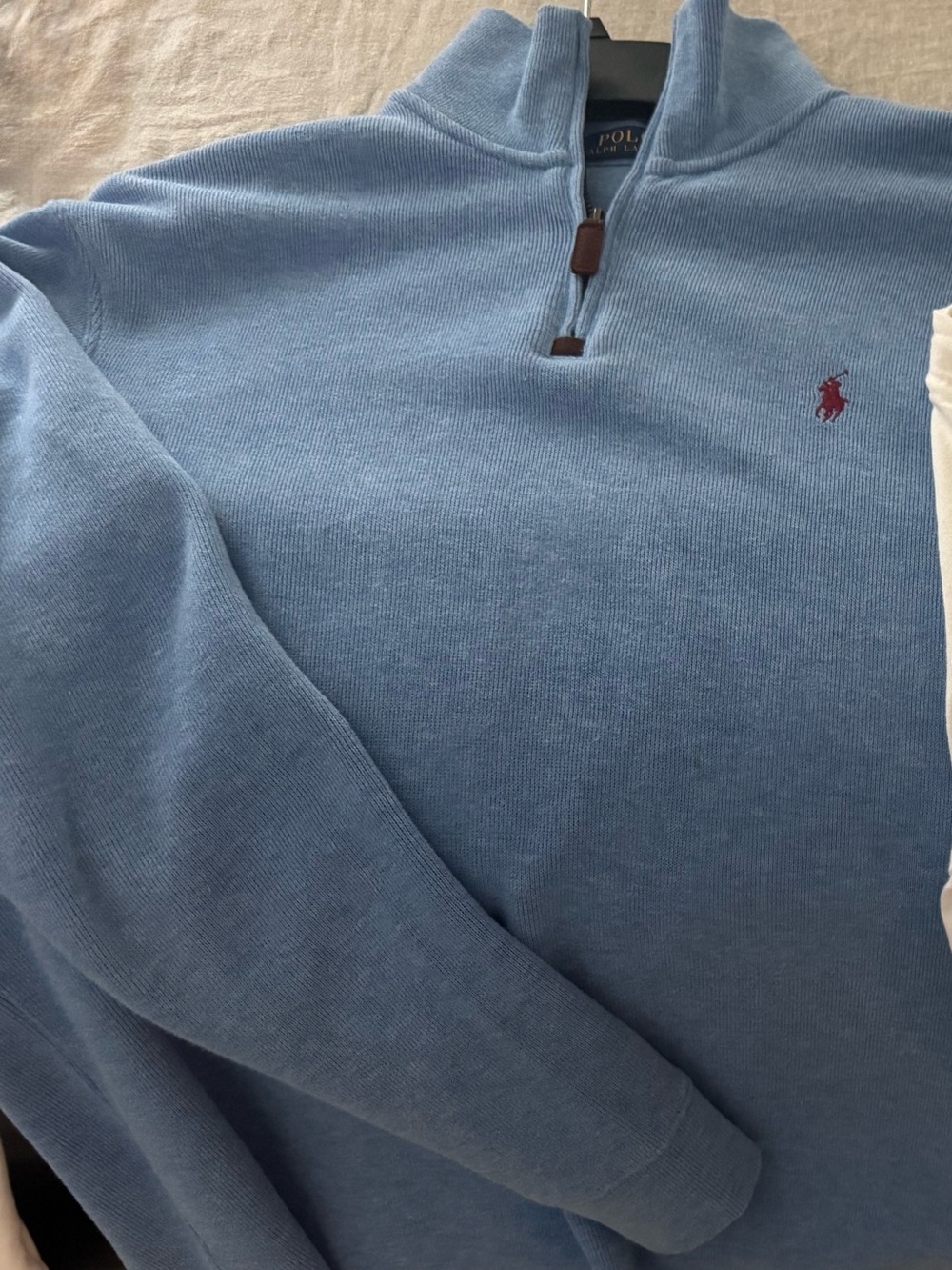 Ralph Lauren Light Blue Quarter-Zip Sweater with White Polo Shirt